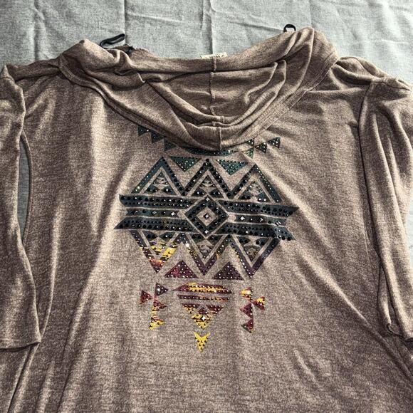 Vocal Gray Embellished Cross Cardigan XL Rhinestones, Gothic Western USA Made - Picture 3 of 6